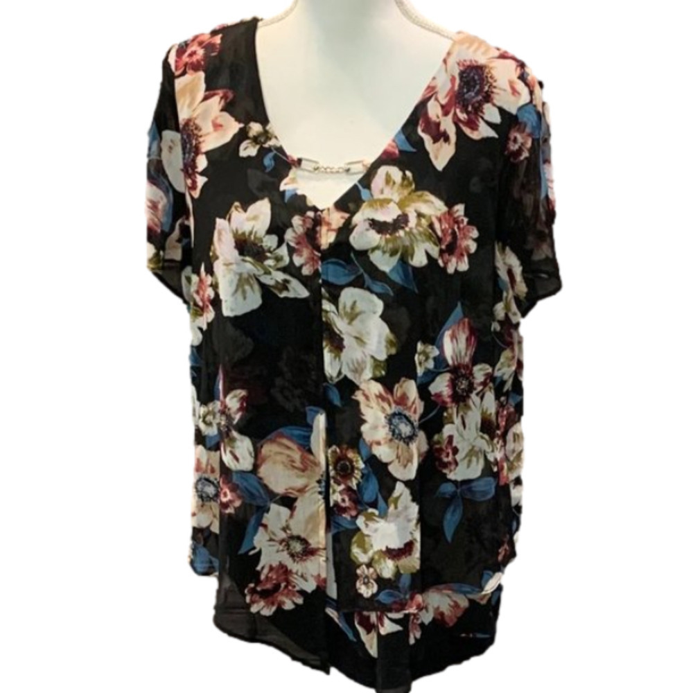 APT. 9 Floral Short Sleeve Layered Blouse